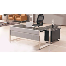 Moderne Glas-Top-Office-Tisch-Design mit Holz-Beistelltisch